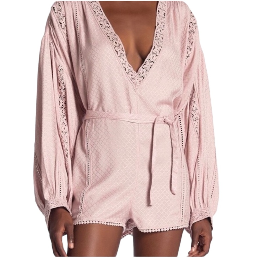 Free People “I Mean It” Crochet Trim Romper NWT